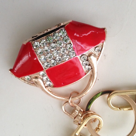 2-Way Red-White Enamel on Metal Handbag Charm- Key Chain - Picture 4 of 8